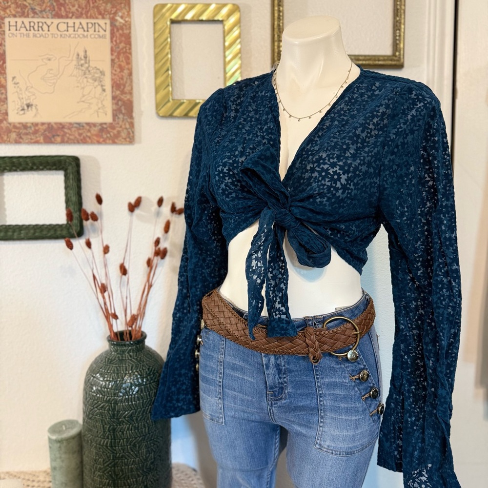 Wild Fable Teal Lace Tie-Front Blouse
